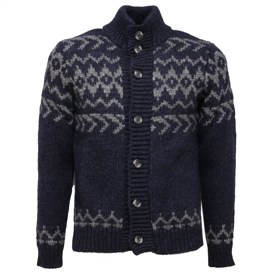 3608AB cardigan uomo TOUCH BACK blue/grey mix wool sweater man
