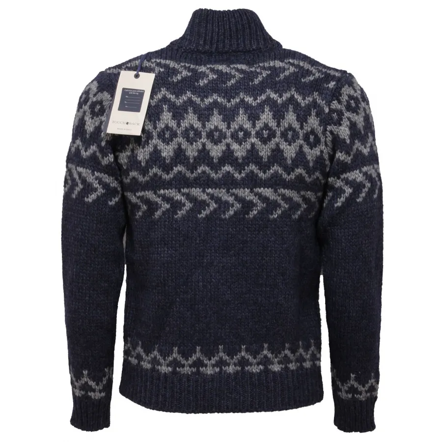3608AB cardigan uomo TOUCH BACK blue/grey mix wool sweater man