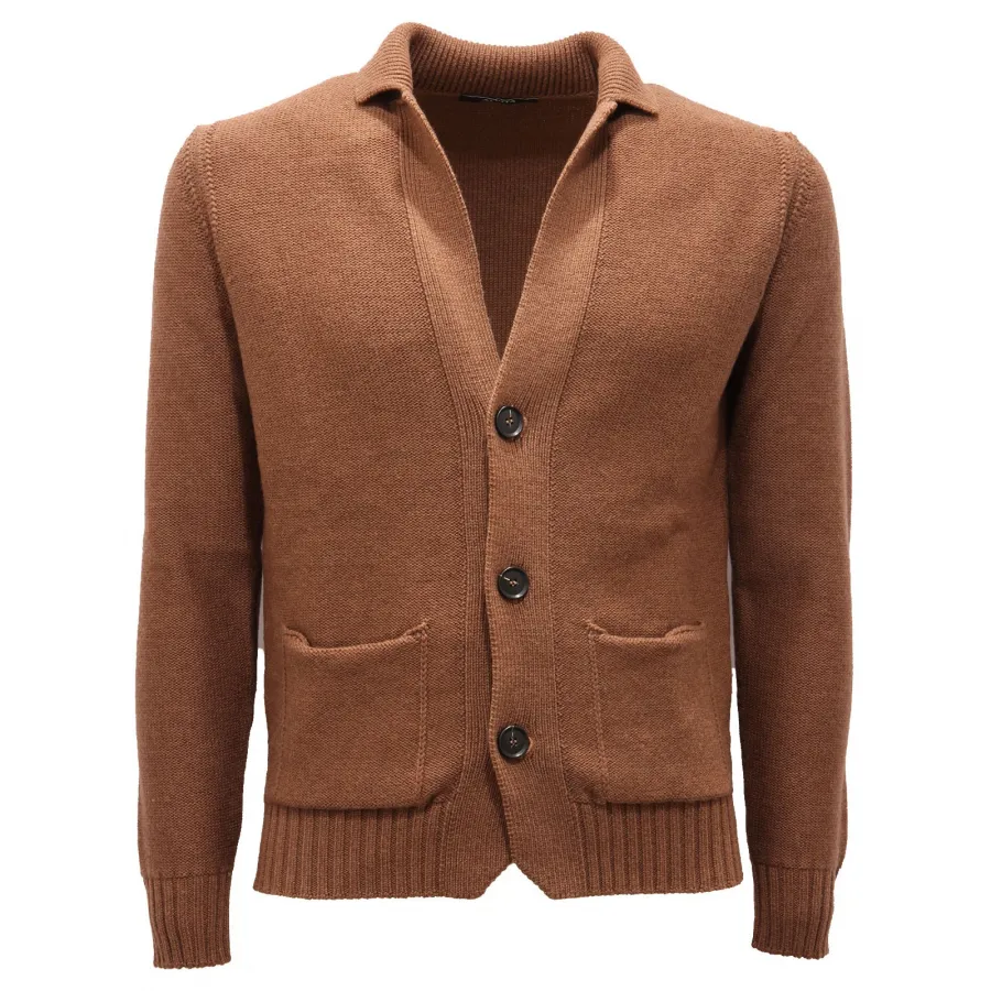 5879AF cardigan uomo ALPHA STUDIO light brown wool sweater man