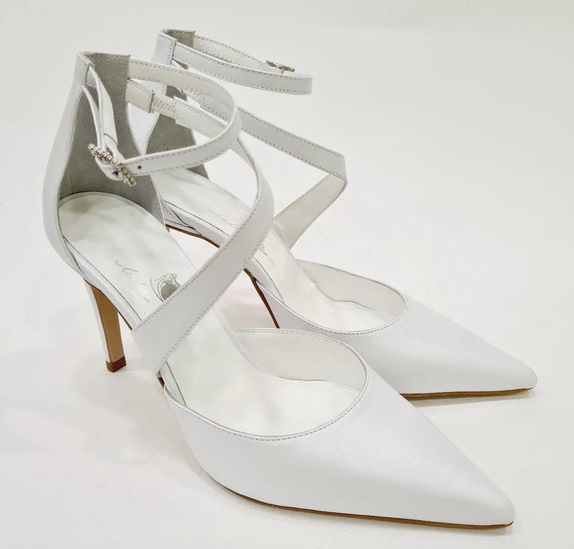Andrea Pinto scarpa cinturin alla caviglia tacco alto 9 cm pelle bianco Perla art.700  N.B.:ORDINABILE IN QUALSIASI VARIANTE DI 