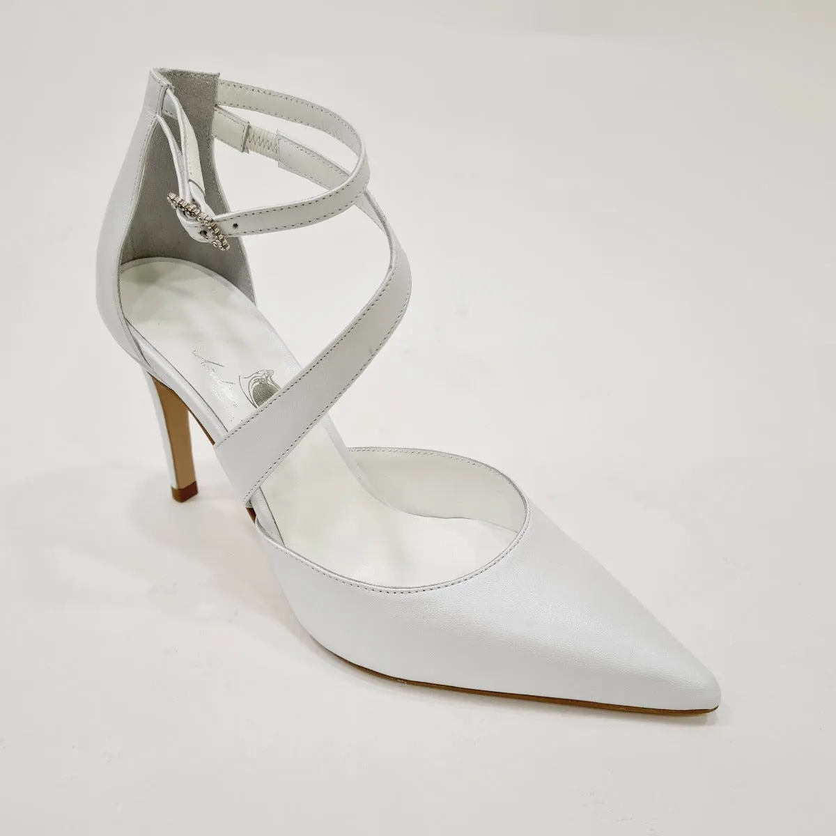 Andrea Pinto scarpa cinturin alla caviglia tacco alto 9 cm pelle bianco Perla art.700  N.B.:ORDINABILE IN QUALSIASI VARIANTE DI 