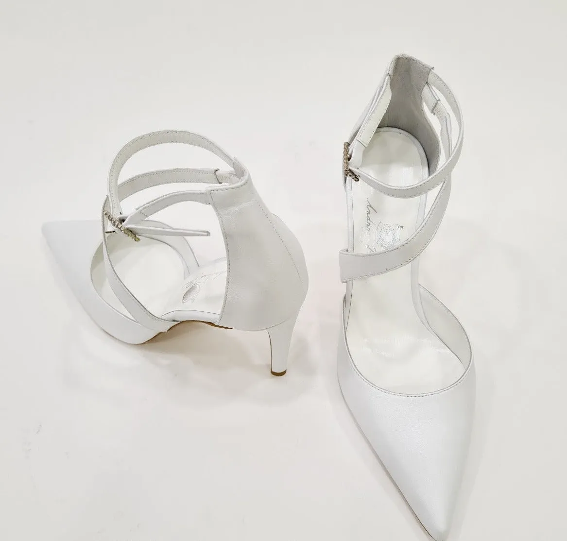 Andrea Pinto scarpa cinturin alla caviglia tacco alto 9 cm pelle bianco Perla art.700  N.B.:ORDINABILE IN QUALSIASI VARIANTE DI 