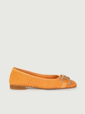 BALLERINE IN RAFIA INTRECCIATA ARANCIO CON DETTAGLIO IN METALLO