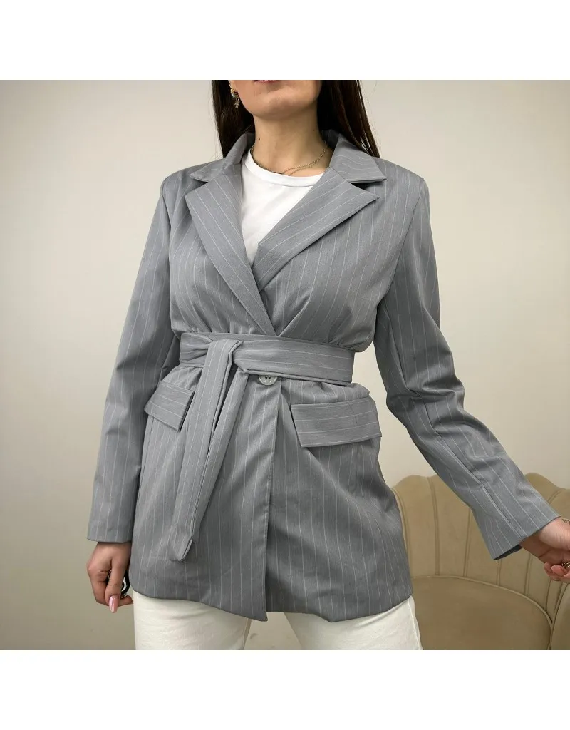 BLAZER CON CINTURA GRIGIO