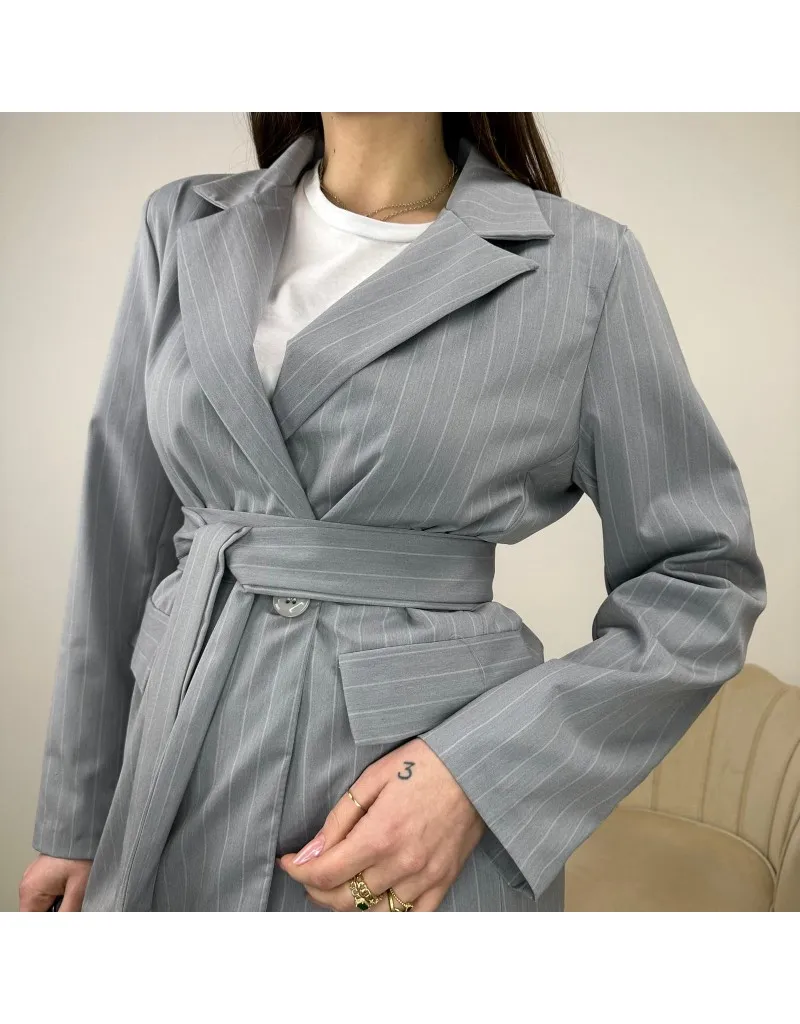 BLAZER CON CINTURA GRIGIO