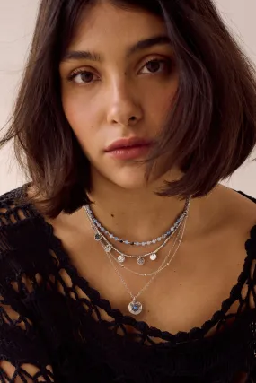 Blu  - Collana Argento colore a 4 strati con turchese