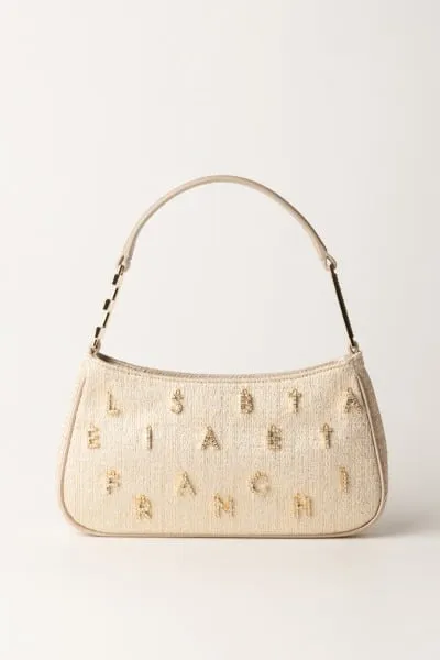 Borsa a spalla in tweed lurex con lettering di strass Oro