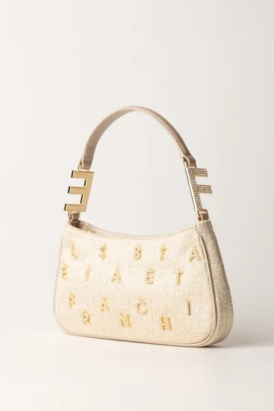 Borsa a spalla in tweed lurex con lettering di strass Oro