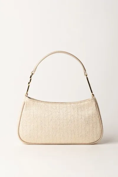 Borsa a spalla in tweed lurex con lettering di strass Oro