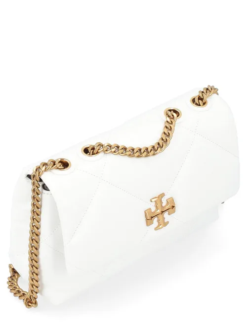 Borsa a spalla piccola Tory Burch Kira in pelle bianca
