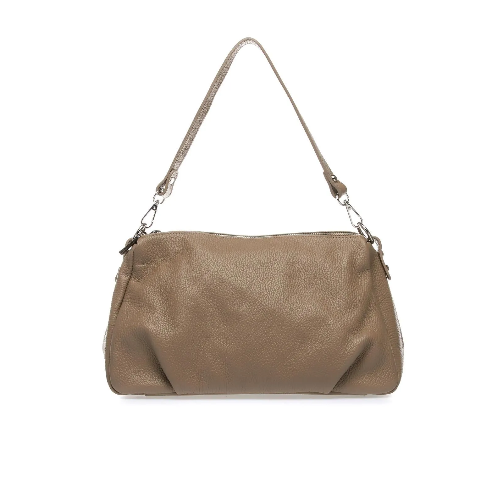 Borsa beige a spalla in pelle con zip