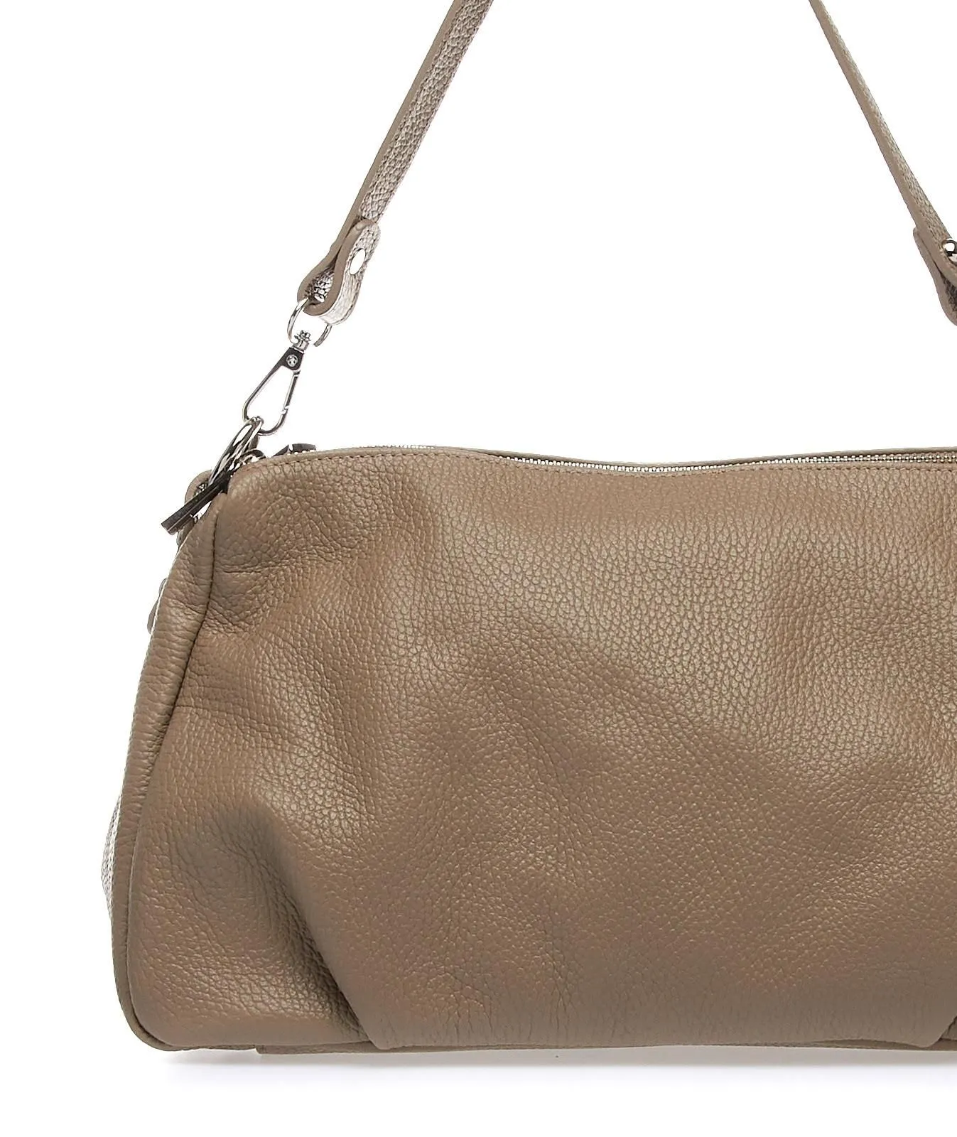 Borsa beige a spalla in pelle con zip