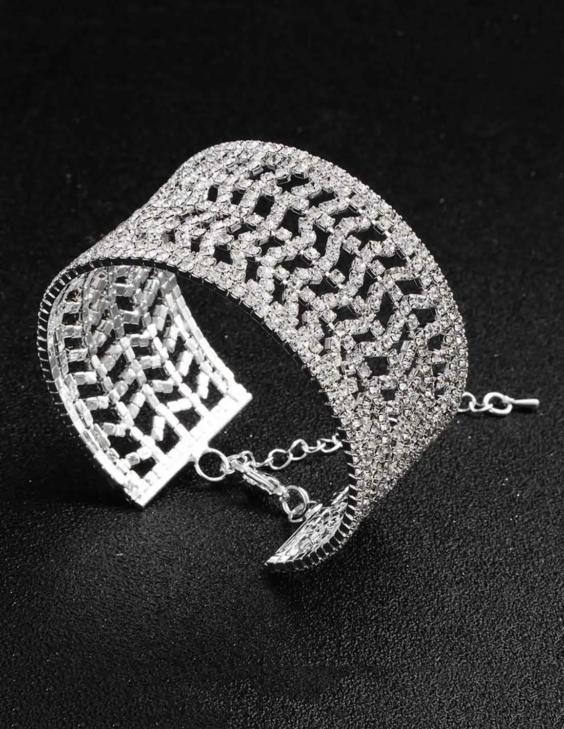 Bracciale da sposa di strass argento largo e rigido