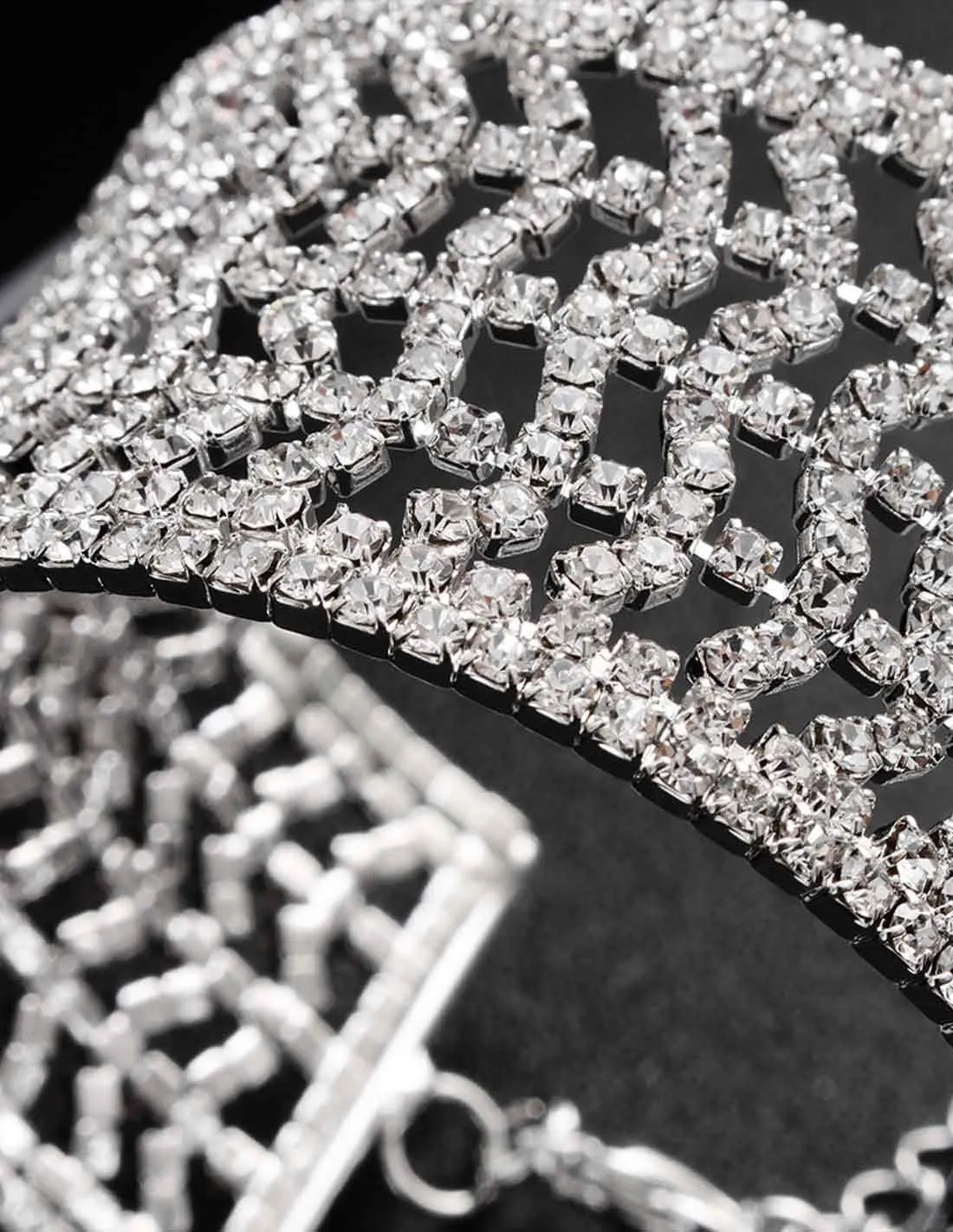 Bracciale da sposa di strass argento largo e rigido