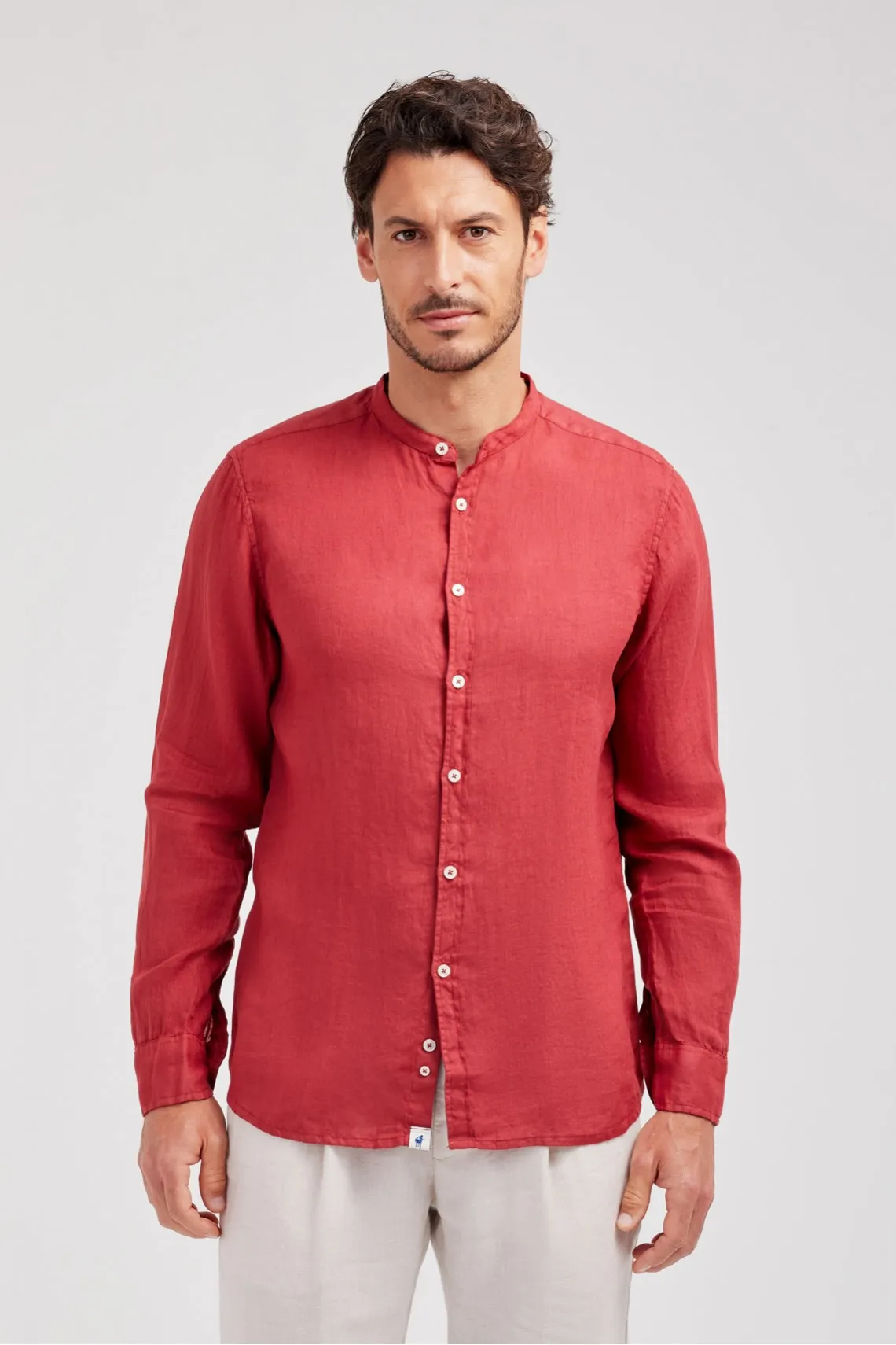 CAMICIA COLLO COREANO LINO GERANIO
