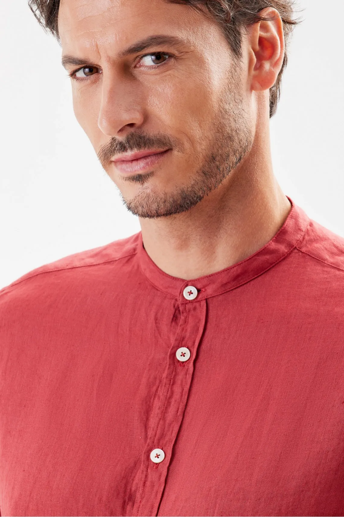 CAMICIA COLLO COREANO LINO GERANIO