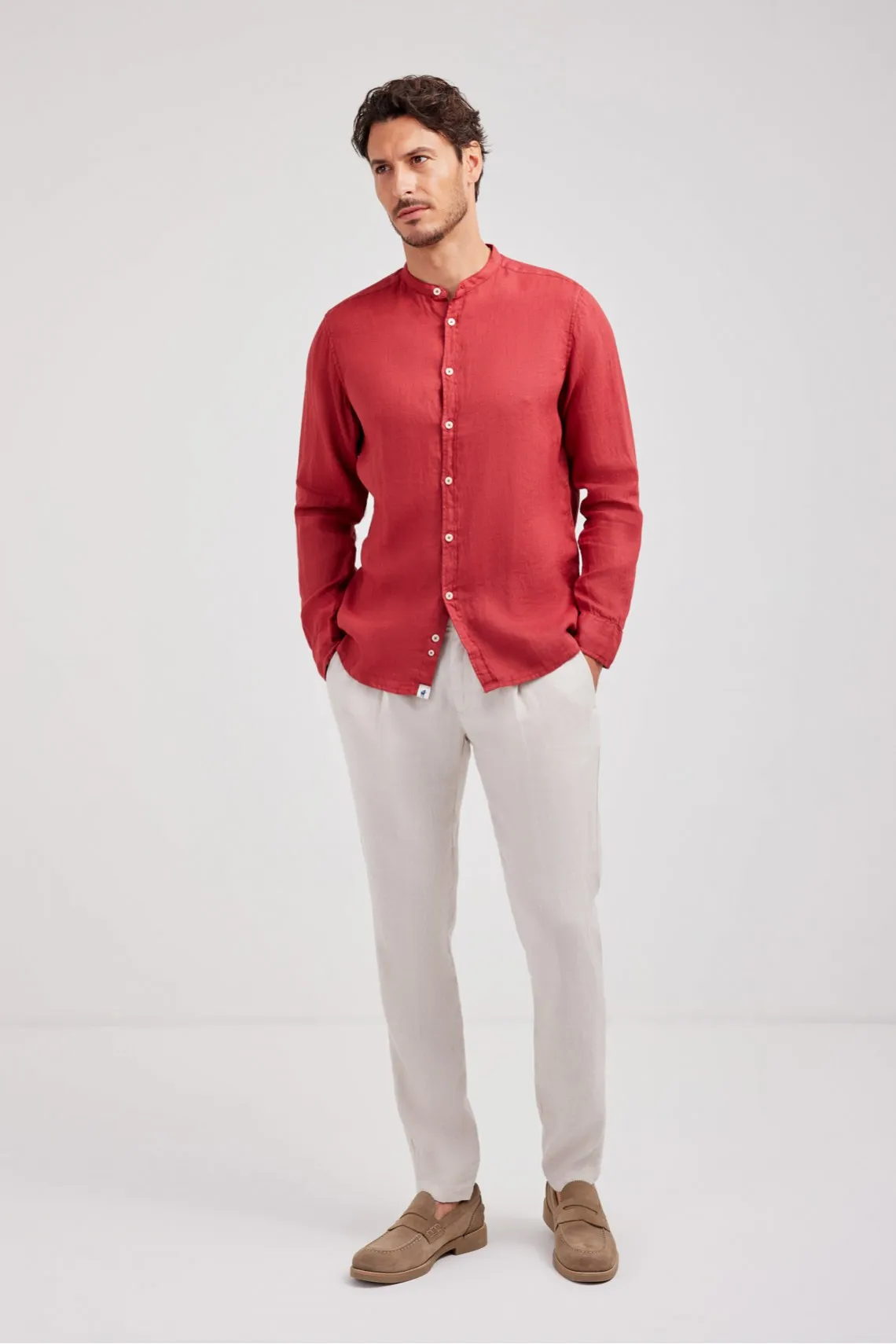 CAMICIA COLLO COREANO LINO GERANIO