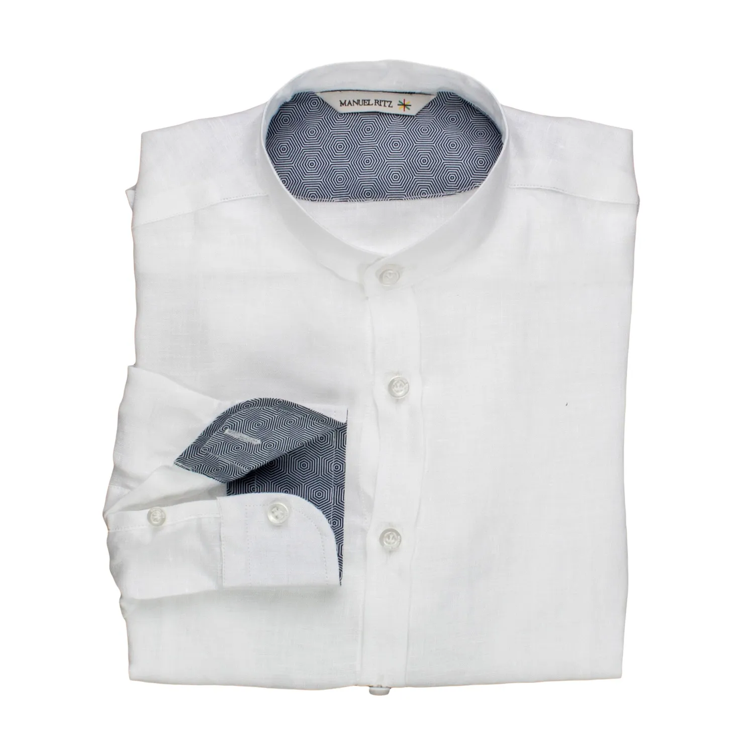 Camicia Coreana In Lino Bianco Bambino Teen