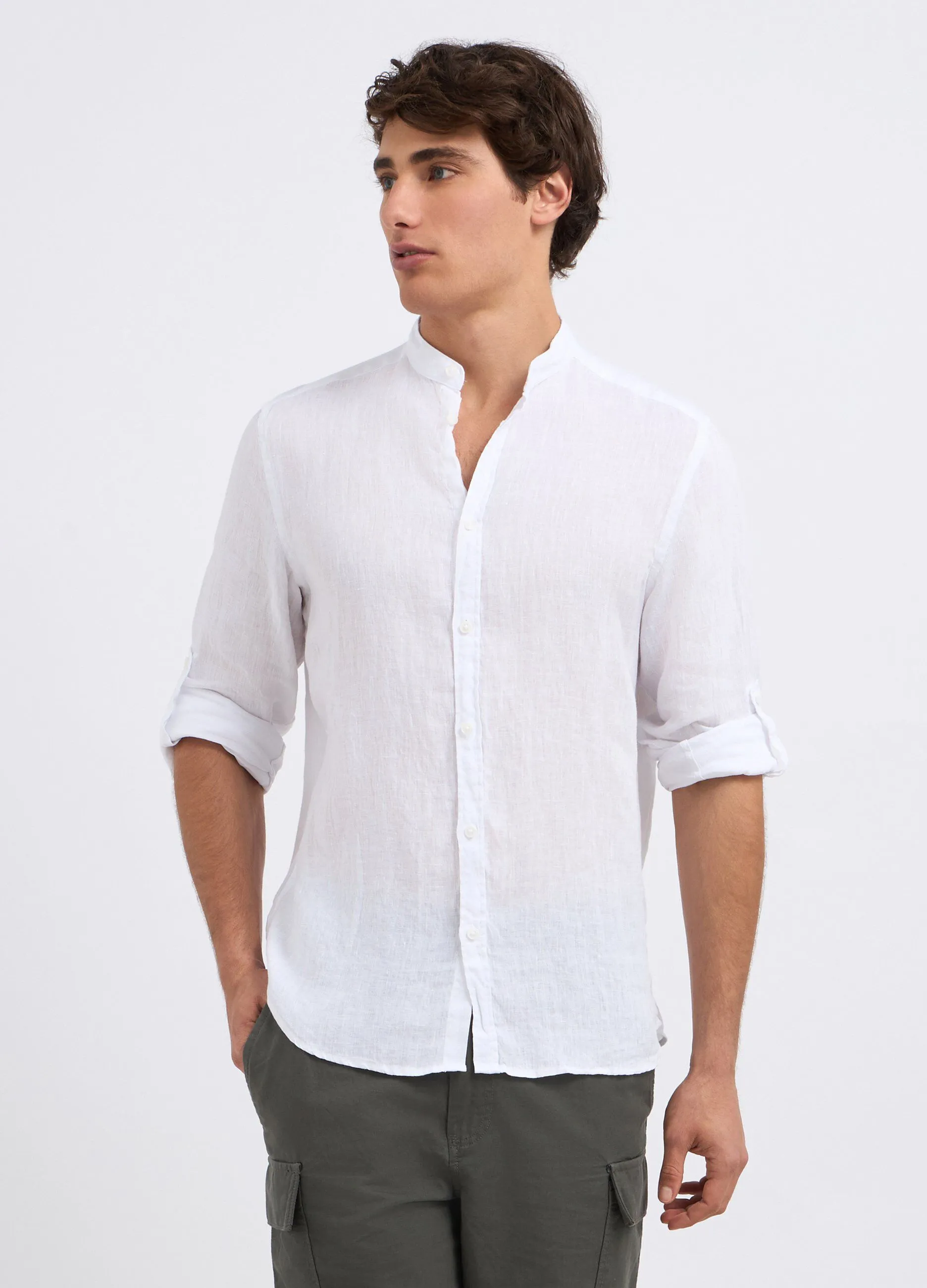 Camicia coreana in puro lino uomo