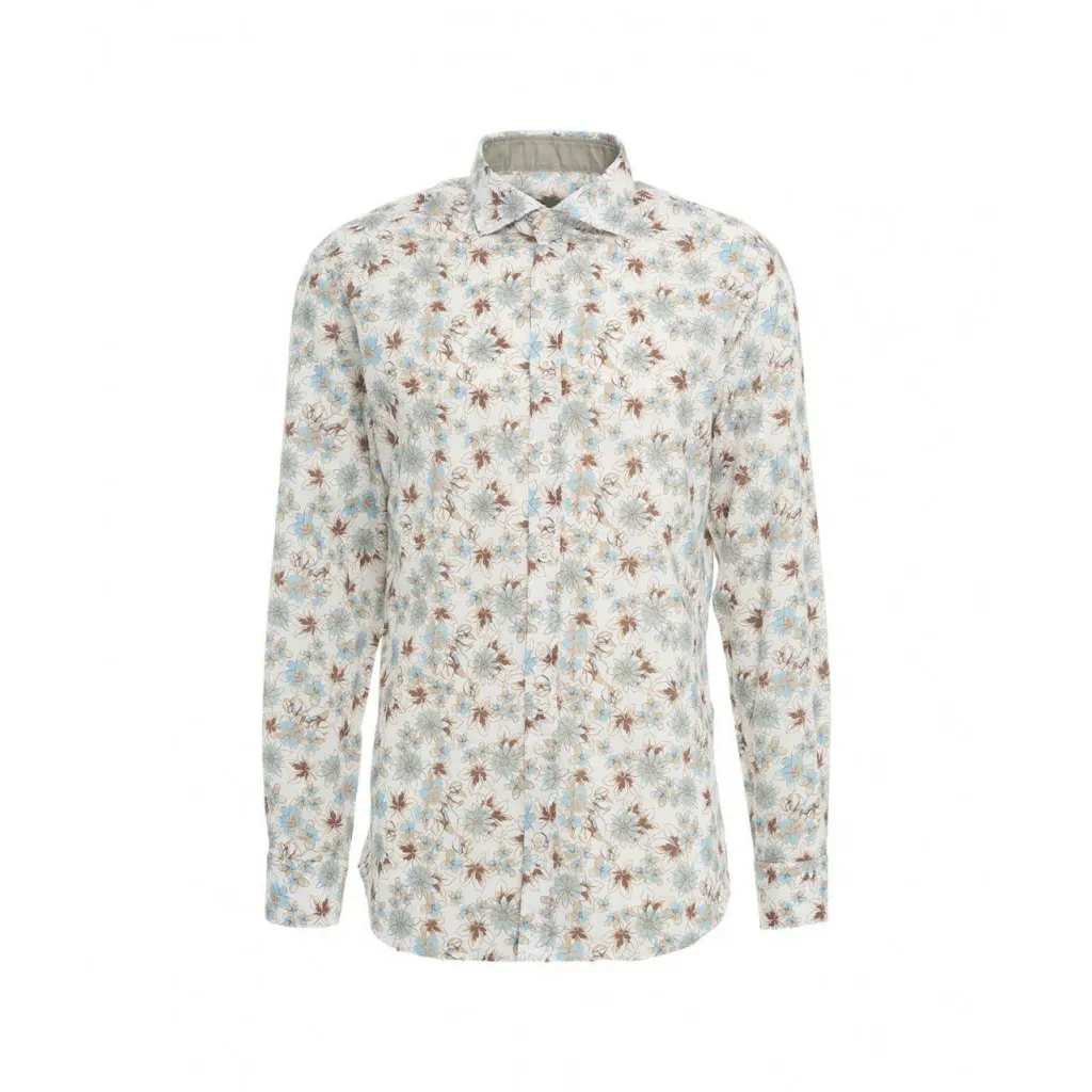 Camicia in lino con stampa floreale bianco