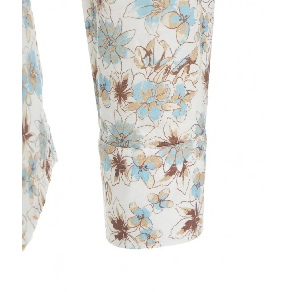 Camicia in lino con stampa floreale bianco