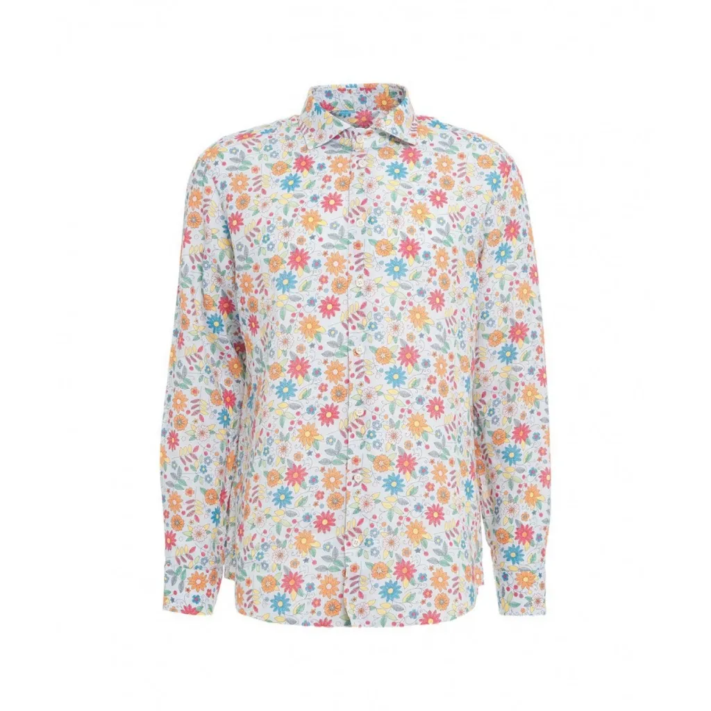 Camicia in lino con stampa floreale multicolore