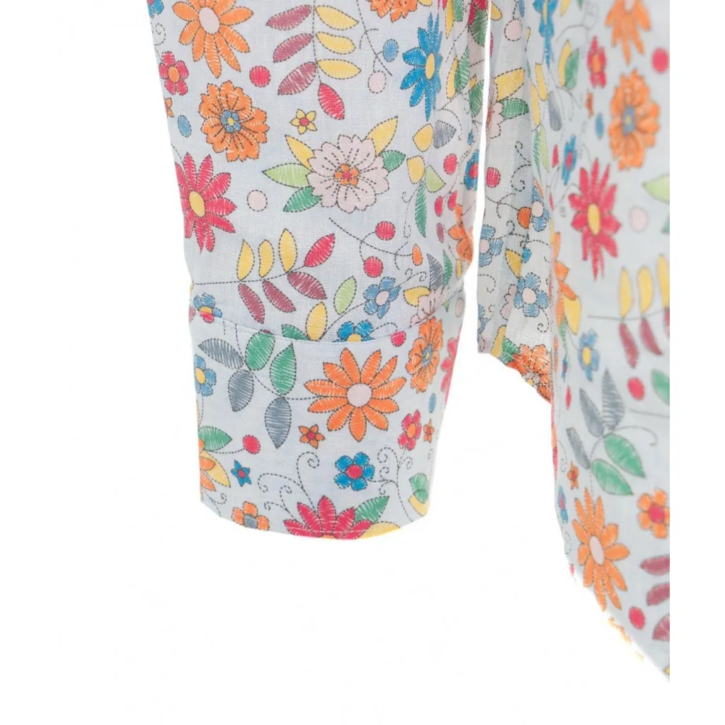 Camicia in lino con stampa floreale multicolore