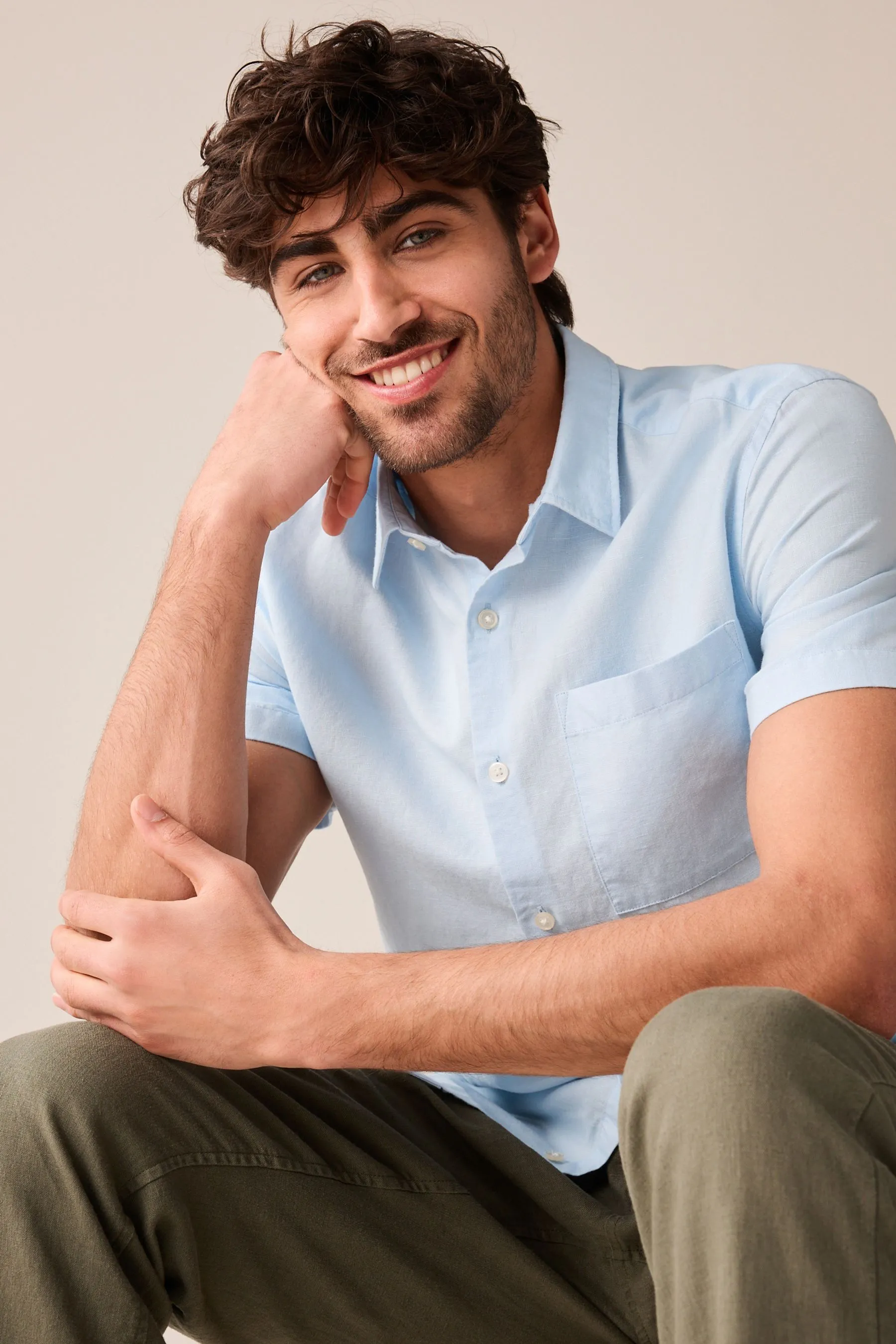 Camicia in misto lino a maniche corte