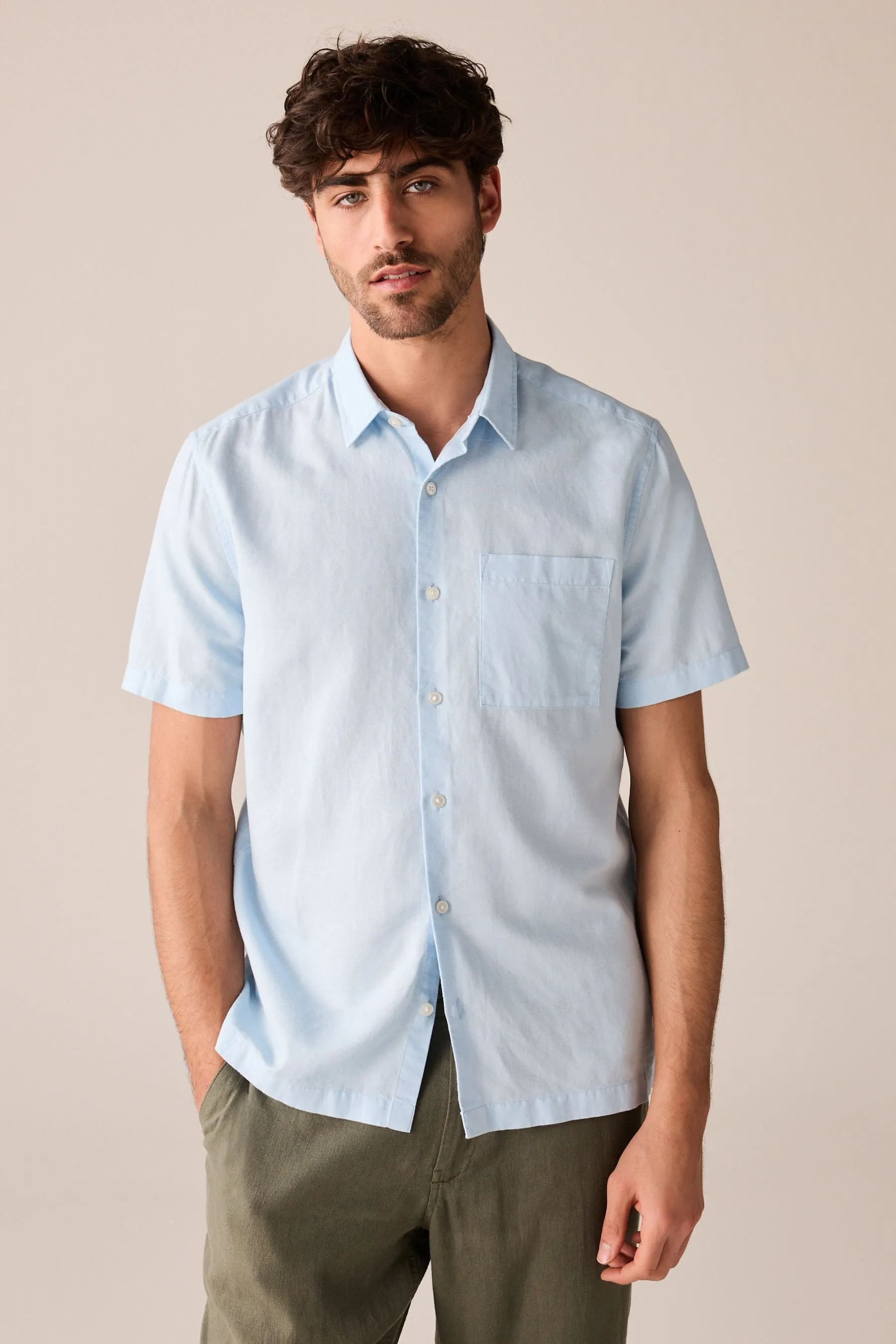 Camicia in misto lino a maniche corte