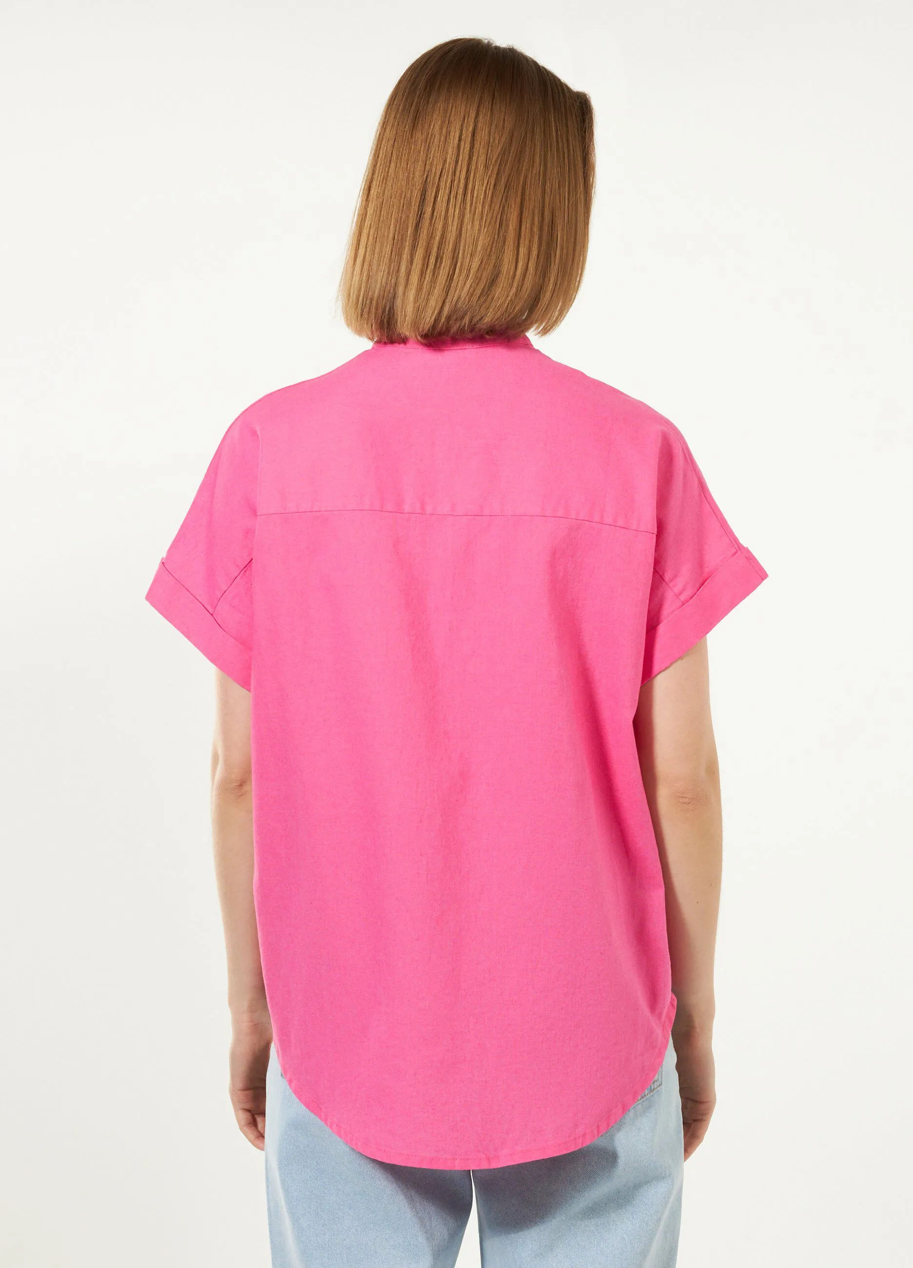 Camicia in misto lino con colletto alla coreana