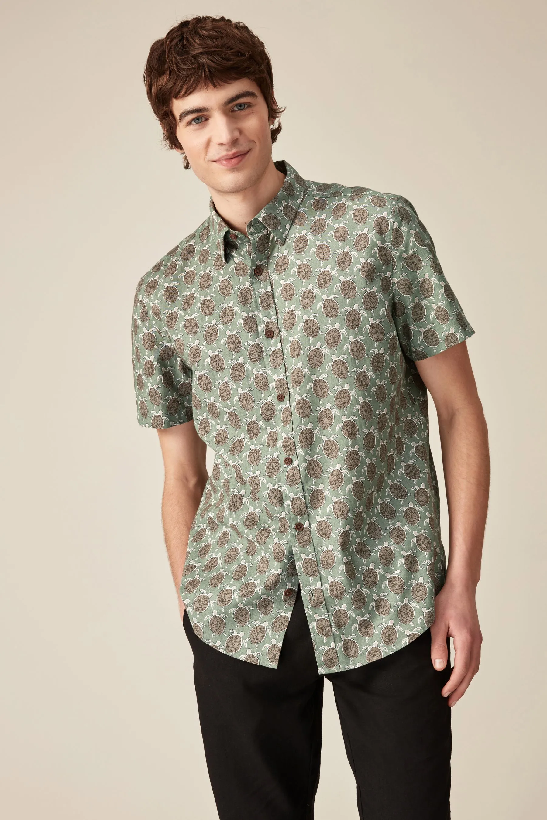 Camicia in misto lino con Manica corta stampata