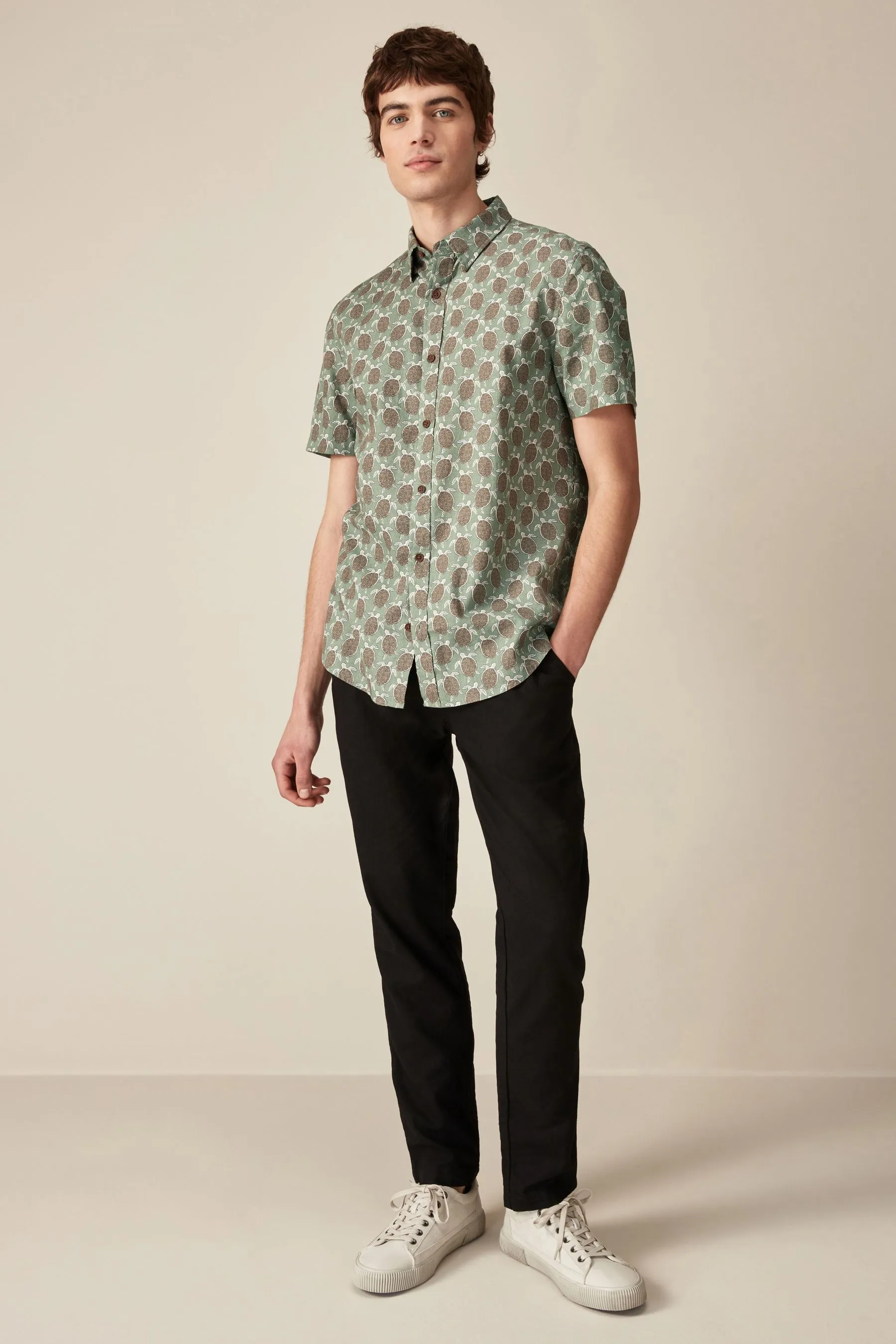 Camicia in misto lino con Manica corta stampata
