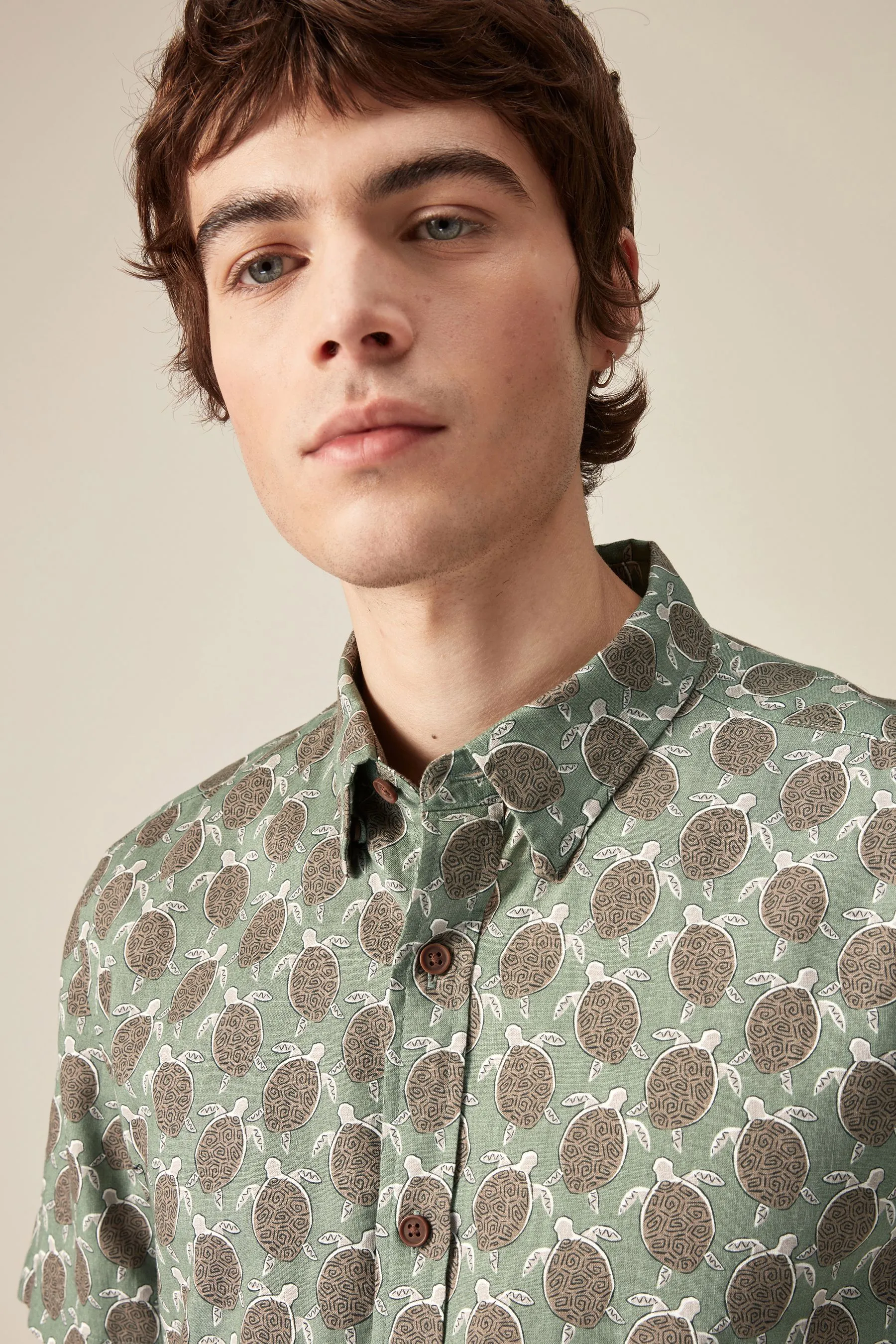 Camicia in misto lino con Manica corta stampata