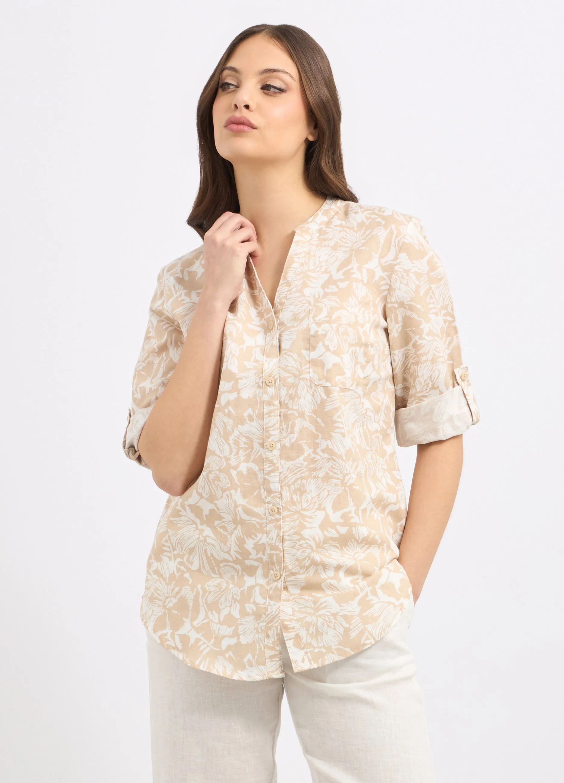 Camicia in misto lino con stampa donna