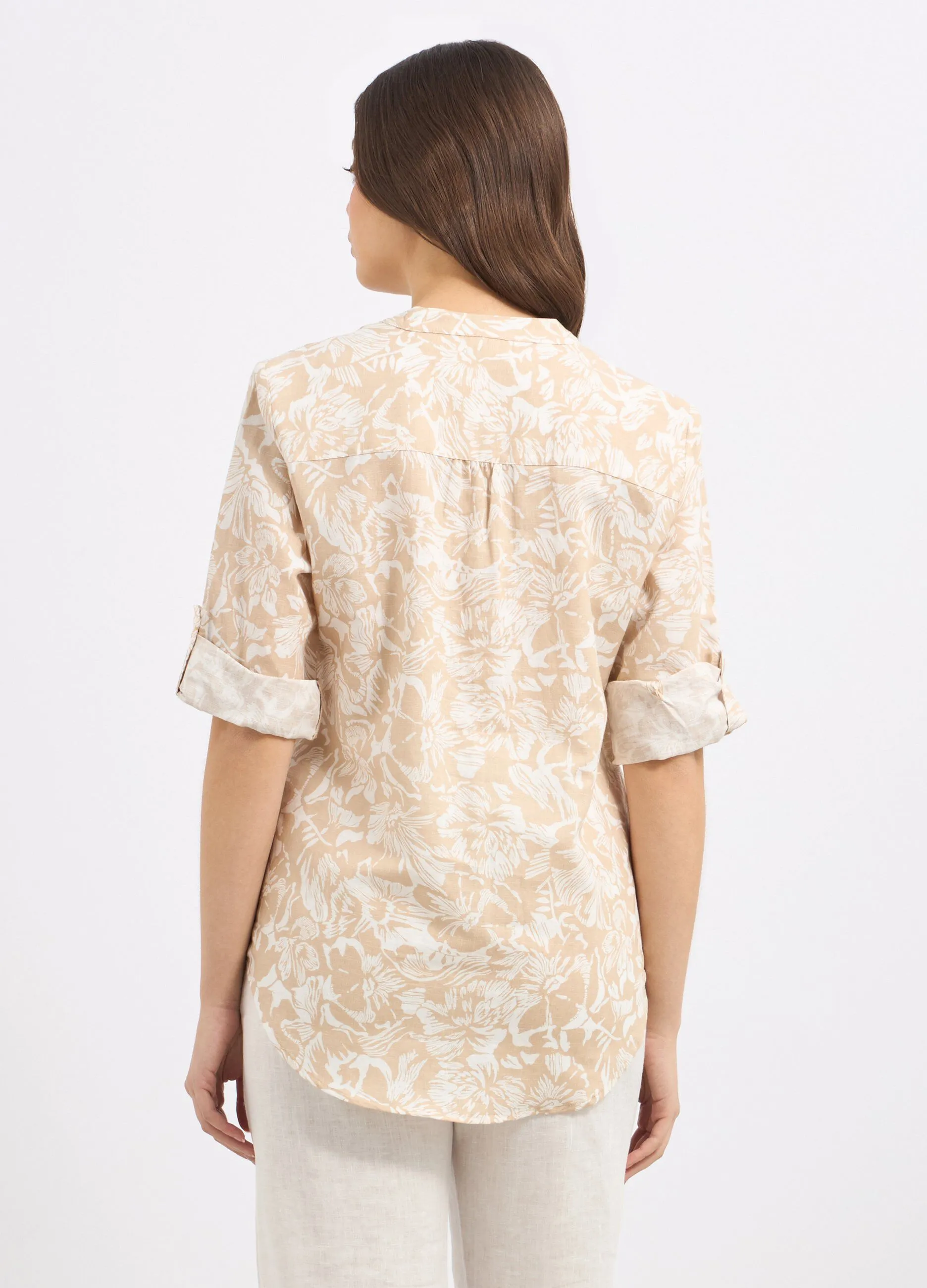 Camicia in misto lino con stampa donna