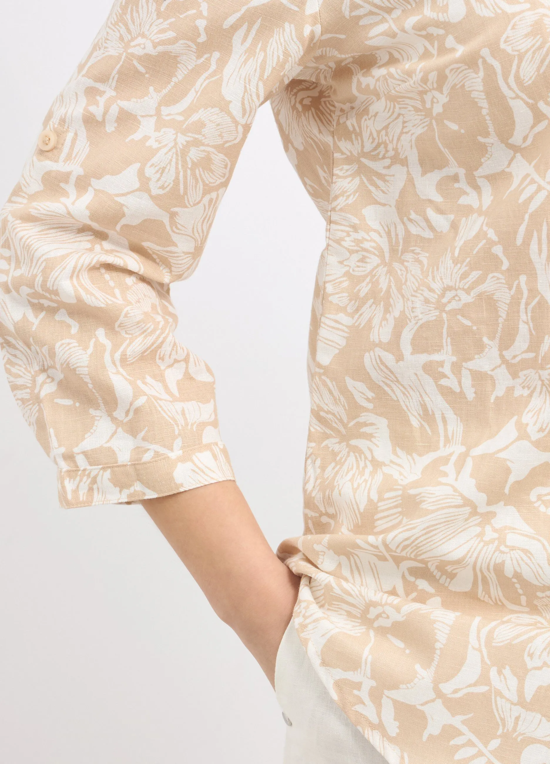 Camicia in misto lino con stampa donna