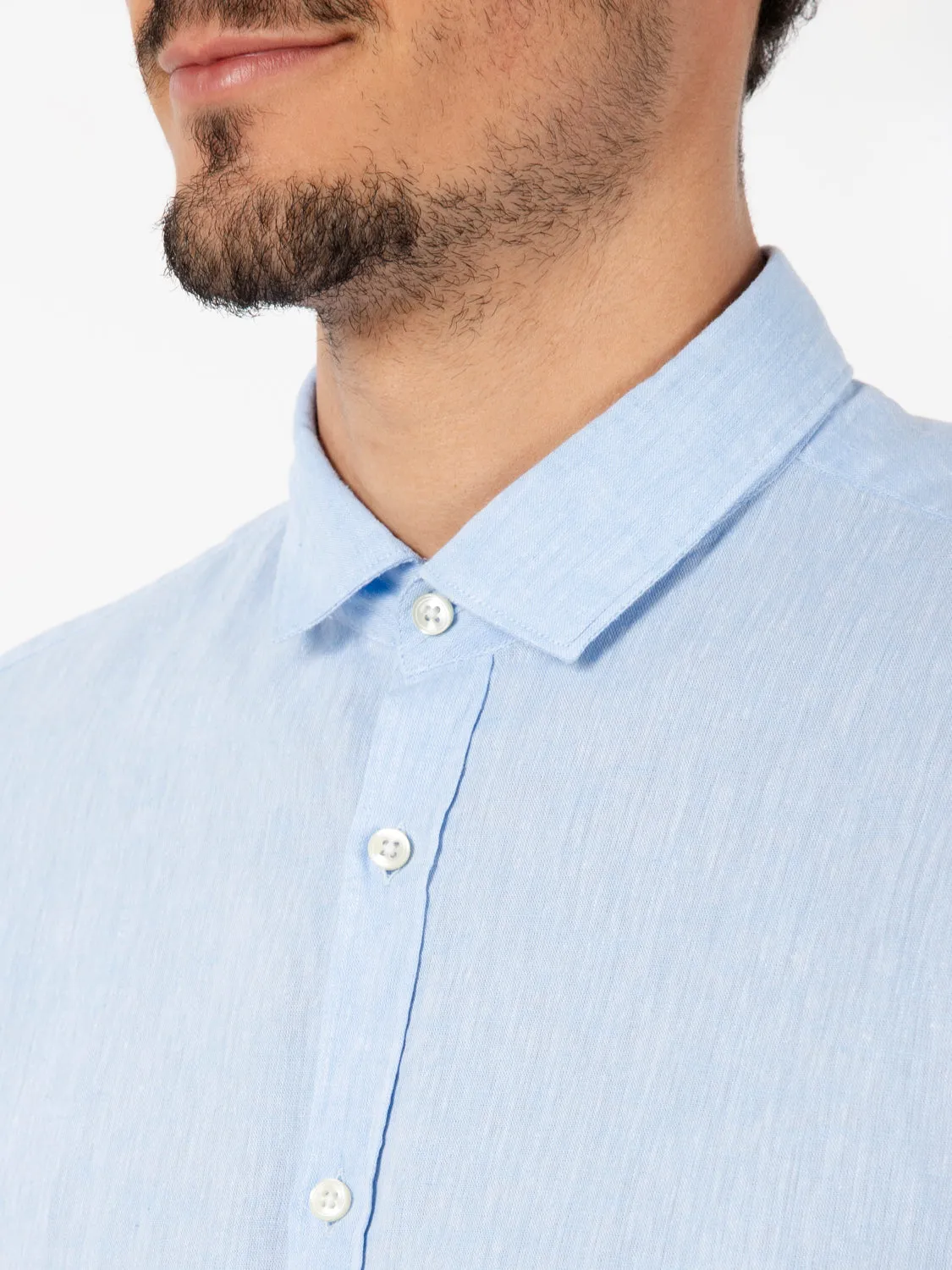 Camicia in misto lino e cotone azzurro