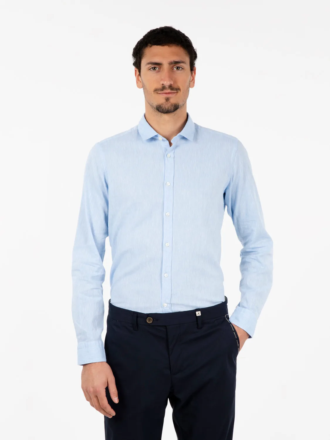 Camicia in misto lino e cotone azzurro