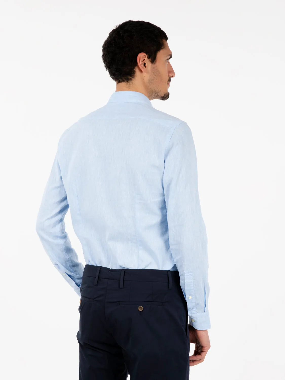 Camicia in misto lino e cotone azzurro