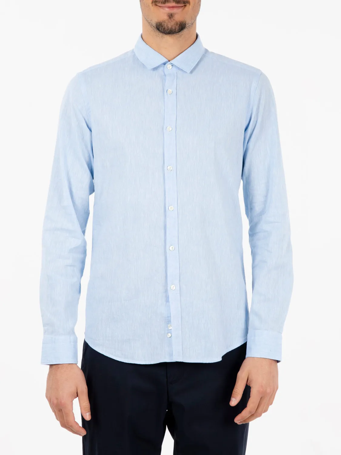 Camicia in misto lino e cotone azzurro