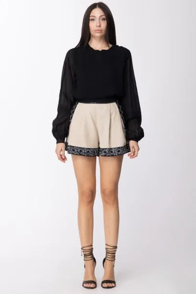 Camicia in mussola con inserto maglia in misto lino Nero