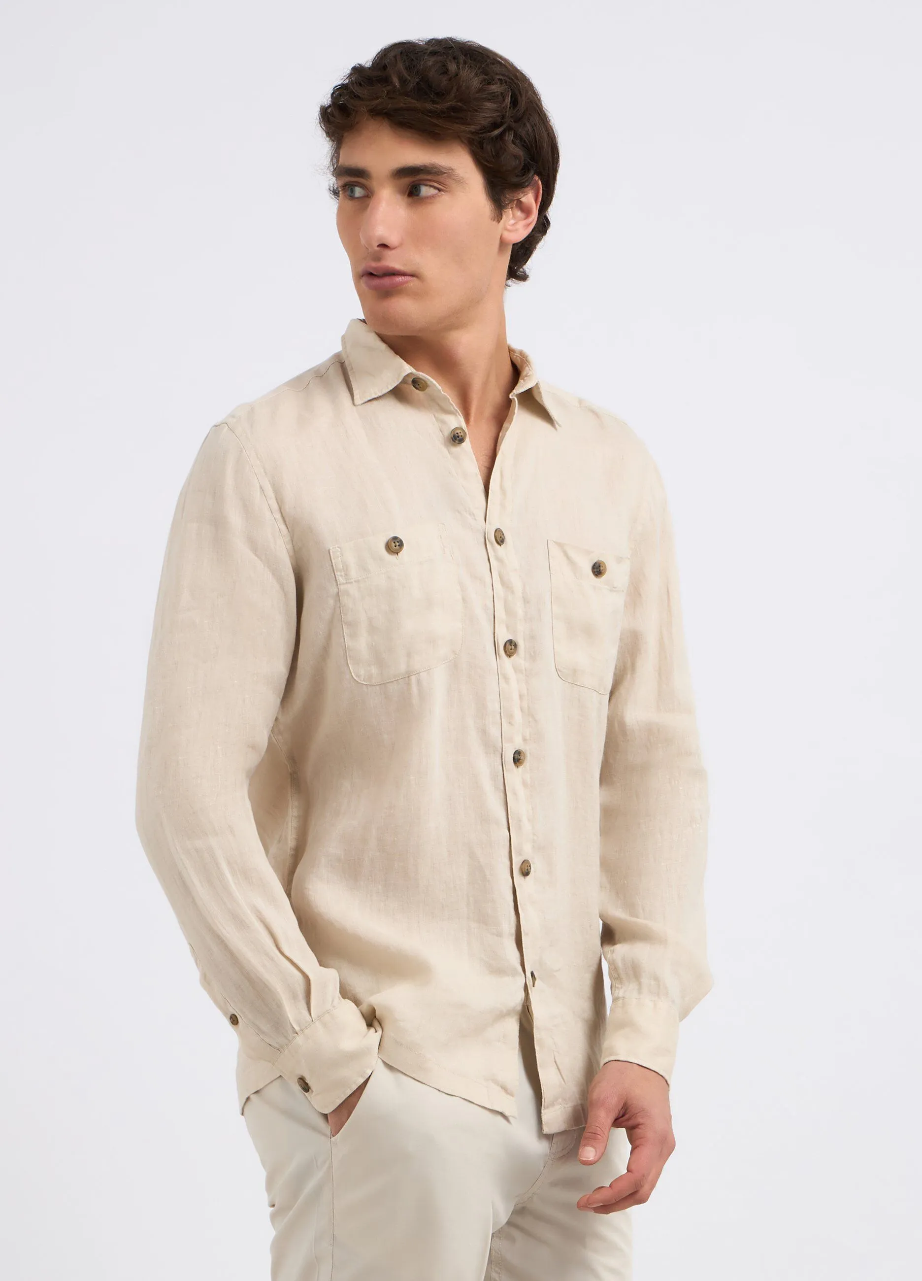 Camicia in puro lino con taschini uomo
