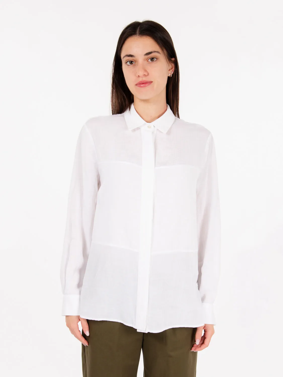 Camicia in viscosa e lino bianca
