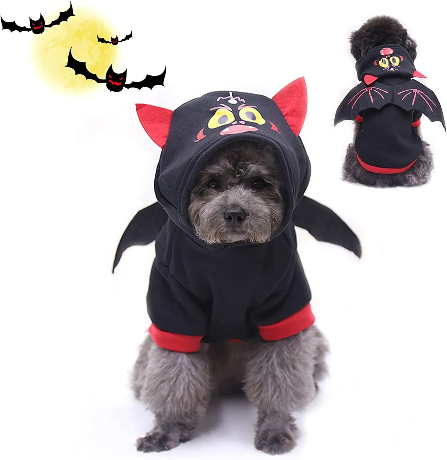 Cane Costume di Halloween,costumi per animali domestici con pipistrello di halloween Felpa,per cani di taglia piccola e media Cu