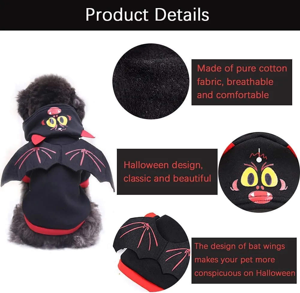 Cane Costume di Halloween,costumi per animali domestici con pipistrello di halloween Felpa,per cani di taglia piccola e media Cu