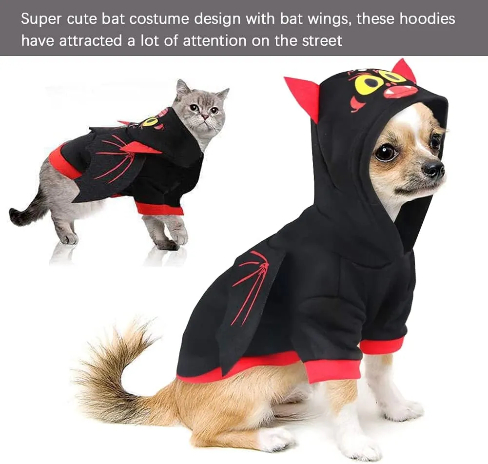 Cane Costume di Halloween,costumi per animali domestici con pipistrello di halloween Felpa,per cani di taglia piccola e media Cu