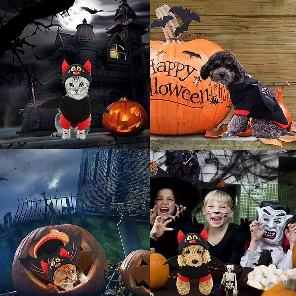 Cane Costume di Halloween,costumi per animali domestici con pipistrello di halloween Felpa,per cani di taglia piccola e media Cu