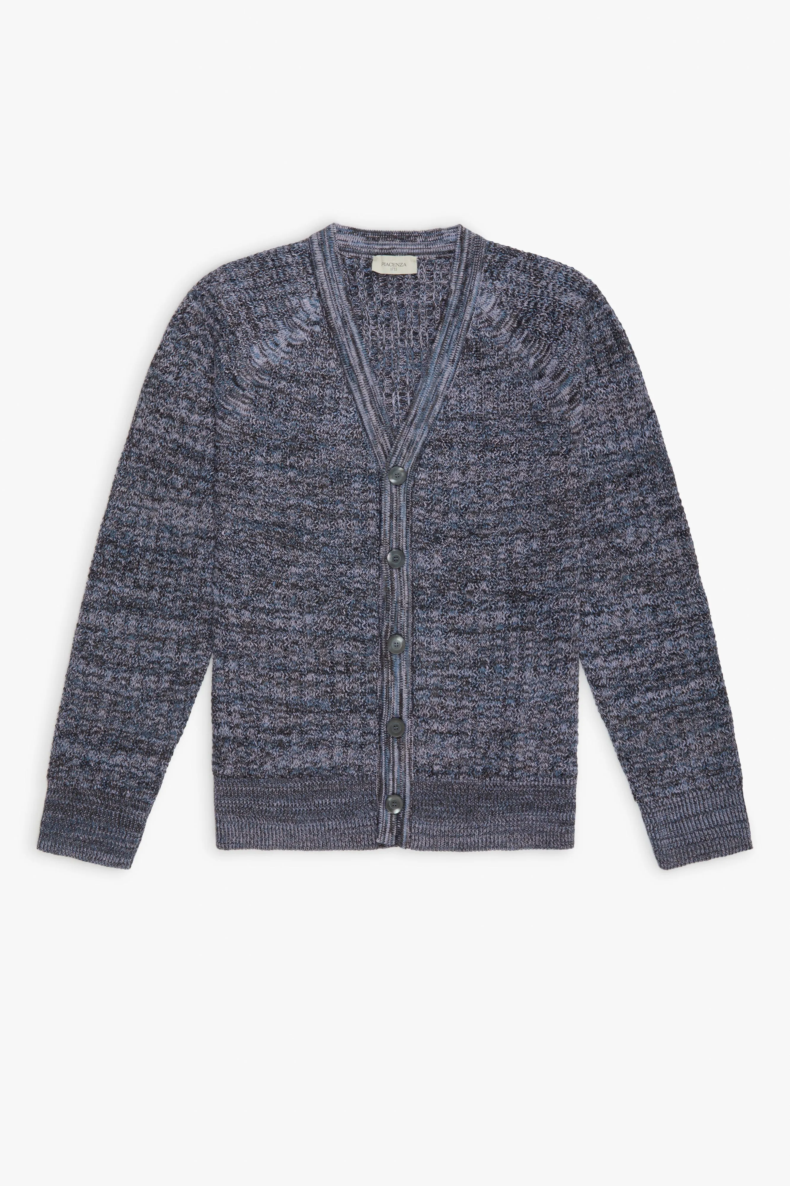 Cardigan con bottoni moulinè lilla e blu