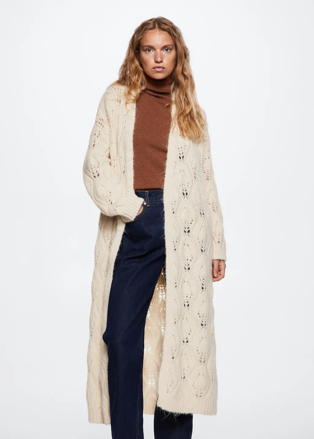Cardigan lunghezza maglia traforata