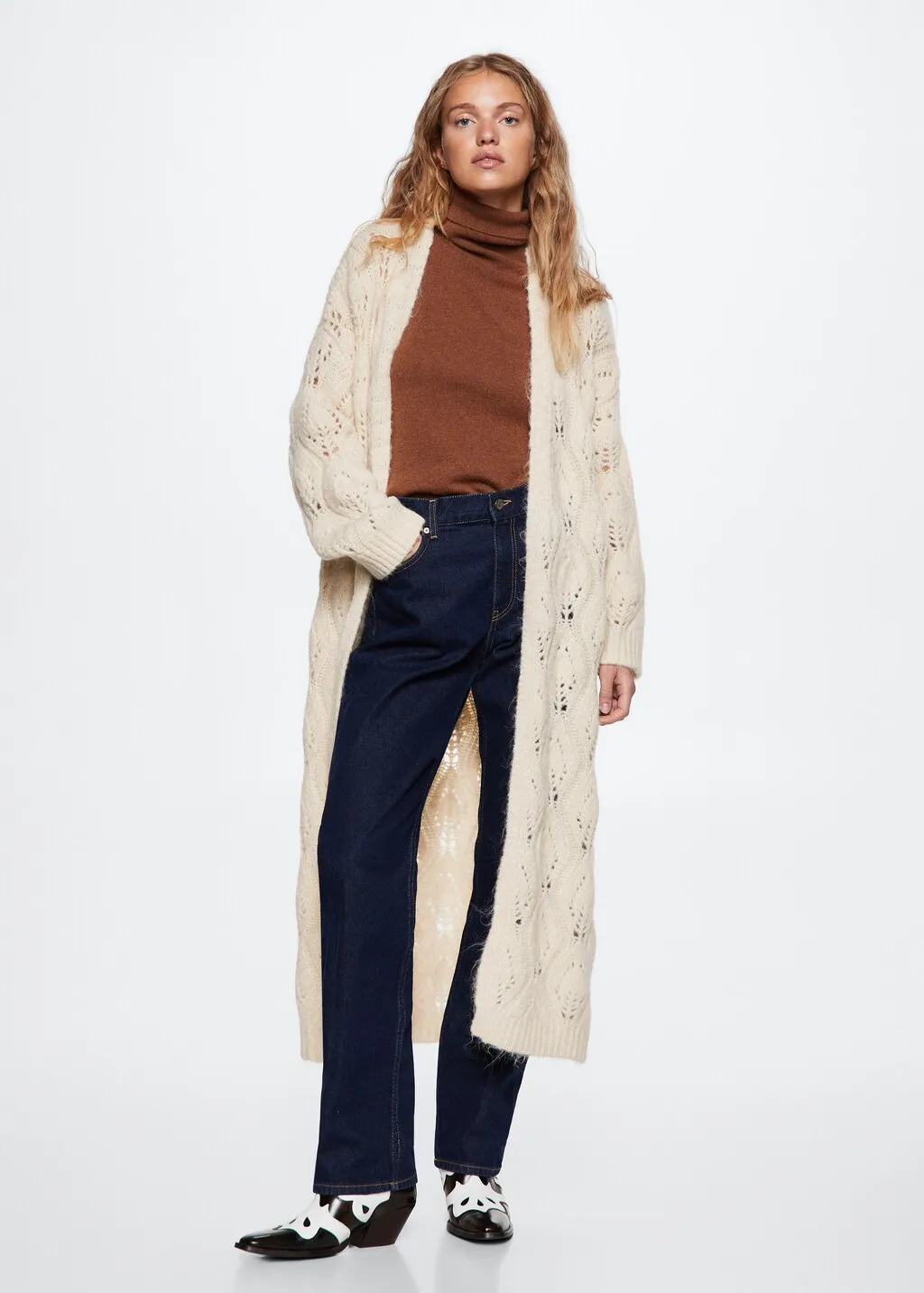 Cardigan lunghezza maglia traforata